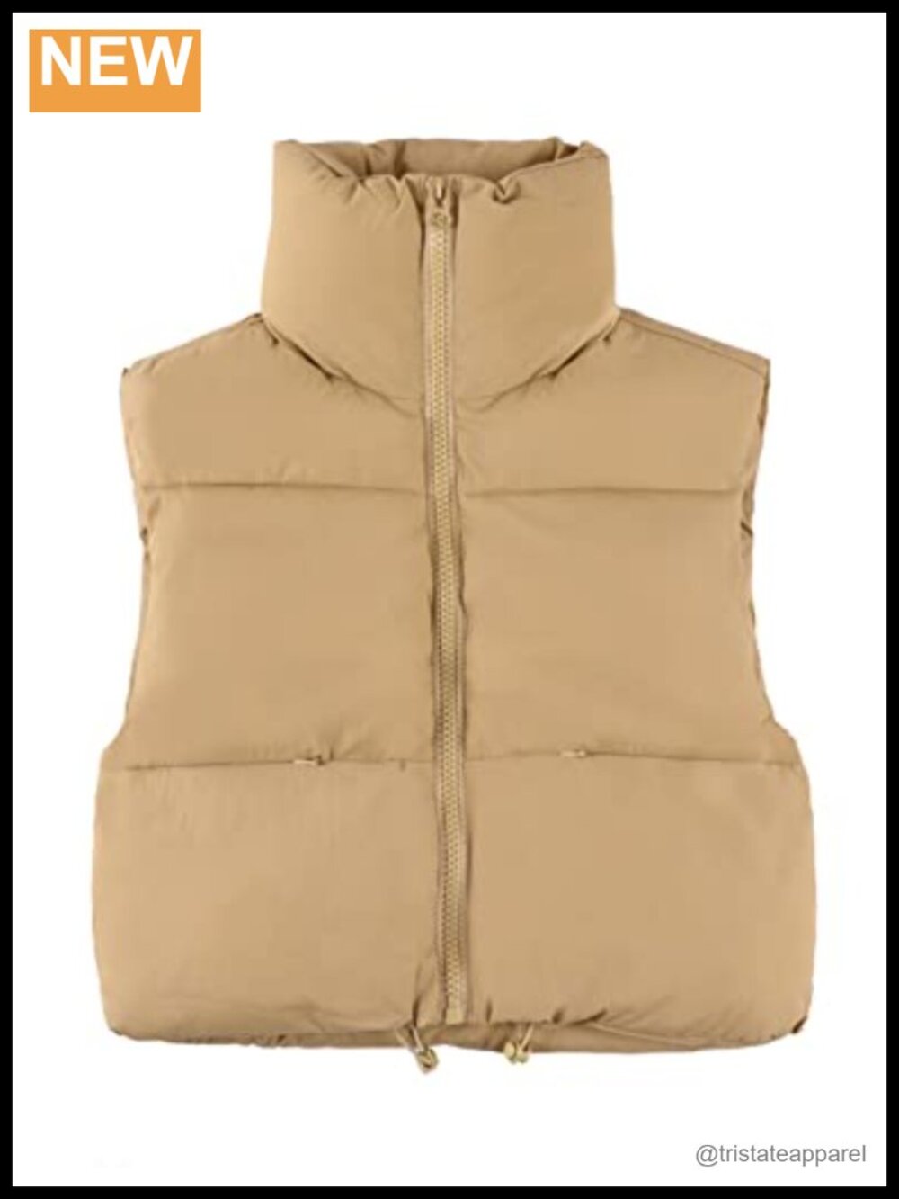Cropped Puffer Vest Full Zip Stand Collar Sleeveless Quilted Plaid